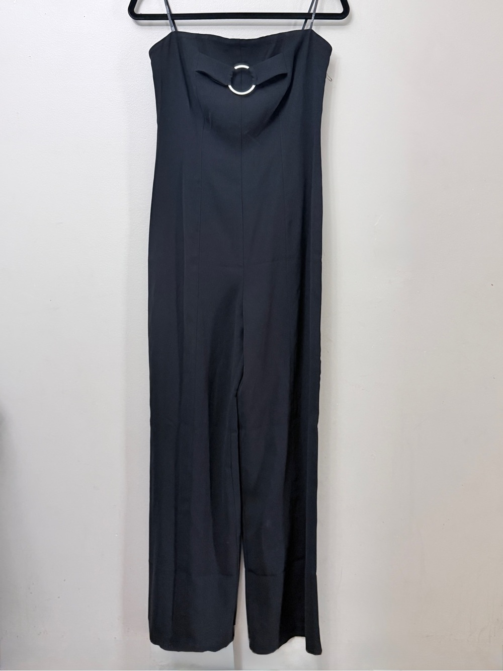 Forever 21 Contemporary Black Strapless Wide Leg O-Ring Jumpsuit M